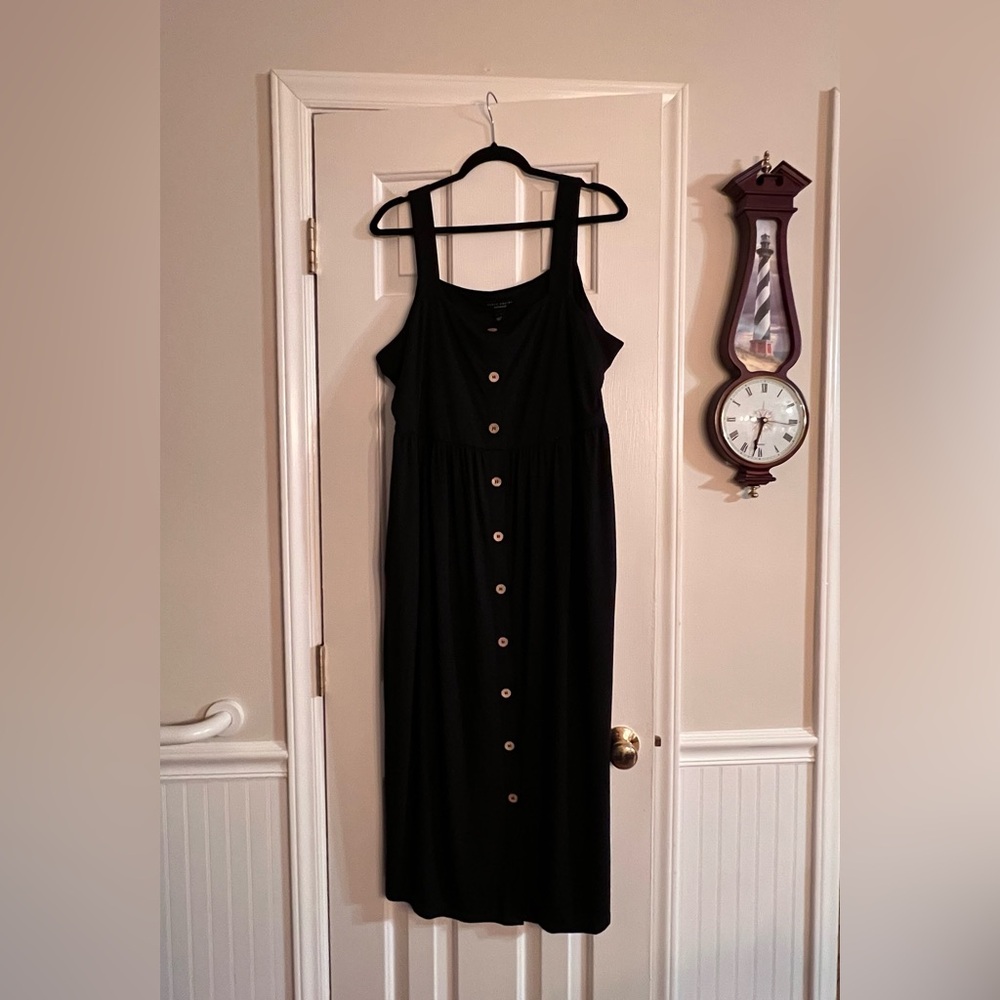 Susan Graver Weekend Navy Button-Front Maxi Dress, XL